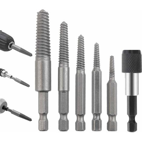 Kit d'extracteurs de vis, kit d'extracteurs de vis en acier au chrome-molybdène de 6 pièces, accessoires de perçage résistants à l'usure pour extracteurs de vis cassés pour ouvriers, kit d'extracteurs (1/4)