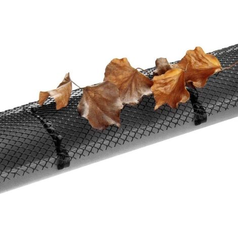 CSPARKV Grillage de protection gouttière 6m 10 clips fixation se découpe résistant intempéries protège-gouttière grille anti-feuilles noir (1/4)