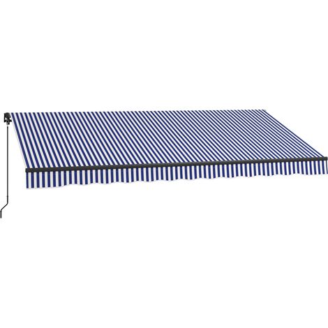 Store banne terrasse manivelle résistant intempéries 400x300 cm bleu blanc