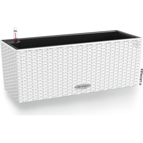 Balkon-Pflanzgefäß – 1 Stück – Gewebter Kunststoff – Wasserreservoir – Für drinnen und draußen – Weiß, 50 x 19 x 19 cm (1/5)