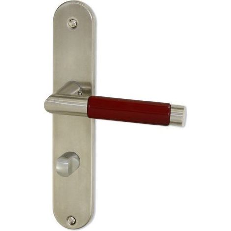 DT 2000 339640 Demi poignee de porte sur plaque cigarillo porcelaine Chocolat inox mat condamnation (1/2)