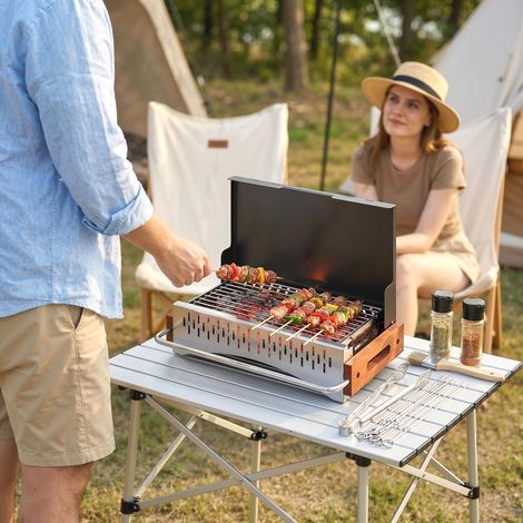 Barbecue a carbone pieghevole, barbecue portatile 50,5x34x33 cm con vassoio per carbone rimovibile per campeggio e picnic, nero