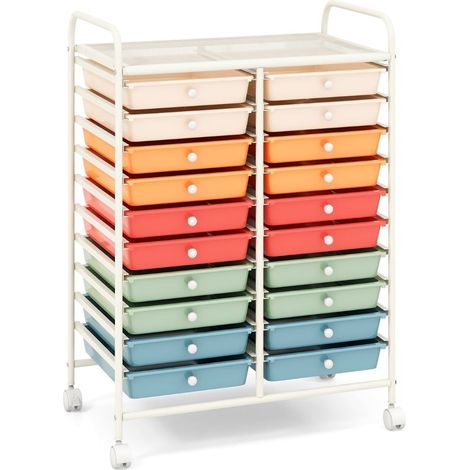 Carrito con ruedas de 20 cajones y estructura metálica - Colores Macaron