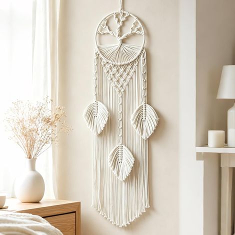 Baum des Lebens Traumfänger, Makramee Wandbehang aus Baumwolle, Wanddeko Handgewebt, Vintage Zuhause Deko, Wandteppich Boho für Schlafzimmer, Wohnzimmer, Büro und Eingangshallen (1/5)