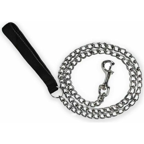 Laisse Chien Chaîne (120cm) en Acier Laisse Métal Chien Solide Poignée en Cuir PU - M (1/4)