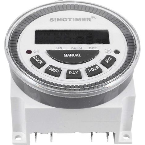 Minuterie numérique programmable 230 Vca, avec interrupteur d'éclairage et sortie 220 V, 7 jours/semaine - pour installation électrique (1/5)