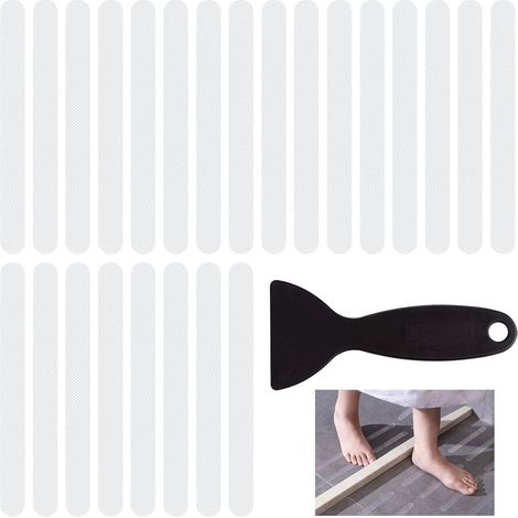 24 - Bandes Antidérapantes - Autocollants Salle De Bain - Surface Texturée Pour Sécurité + Adhésif Fort Pour Baignoire Douche Escaliers Transparent 22x2cm (1/5)
