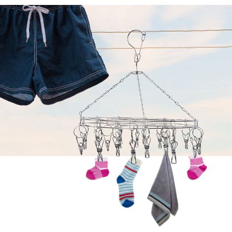 [Multifunktionaler Wäscheständer] mit 20 Edelstahlklammern für Unterwäsche, Socken und Kleidung, 35 cm Durchmesser, rutschfest und drehbar (1/5)