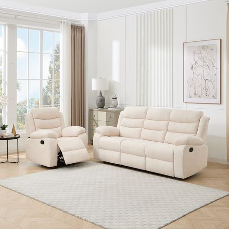 BOSTON 1+3 SEATER MANUAL FABRIC RECLINER SOFA SET BEIGE (1/5)