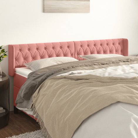 Tête de lit avec oreilles Style Classique Armoire de lit - Rose 183x16x78/88 cm Velours BV812554 - BonneVie (1/5)