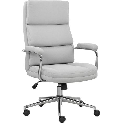 Fauteuil de Bureau Ergonomique avec Hauteur Ajustable, Fonction Bascule, Tissu en Lin, Chaise d'ordinateur pour télétravail, Chambre, capacité 120 kg, Gris Clair