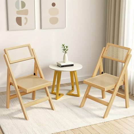 2pcs Sedia pieghevole in legno, sedia viennese in rattan, stile bohémien, legno di albero della gomma, adatta per ristoranti, campeggio, balconi, giardini e altri luoghi (1/5)
