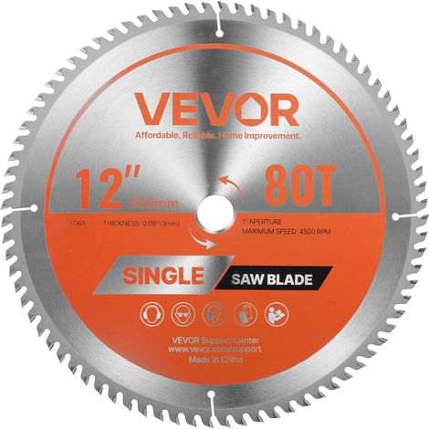 Lame de scie circulaire Ø 305 mm, lame de coupe pour scie circulaire, 80 dents alliage, arbre 25,4 mm, finition soignée, avec évents de chauffage antibruit, pour couper contreplaqué et bois dur (1/5)
