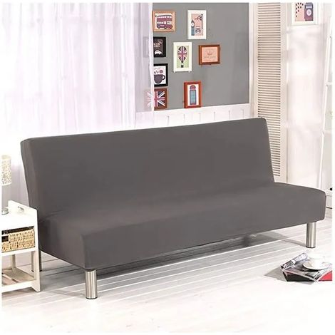 ROCK Housse de clic-clac Polyester 180cm et 210cm Housse de canapé élasticité Style minimaliste moderne Gris (1/4)