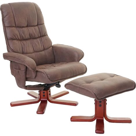 Poltrona relax reclinabile HHG-320 tessuto scamosciato girevole con poggiapiedi marrone