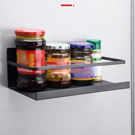 Lot de 2 étagères magnétiques à épices pour réfrigérateur, rangement multifonction pour la cuisine, noires (1/5)