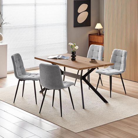 Essgruppe Esstisch 140x80cm mit 4 gepolsterten Stühlen Grau (1/5)