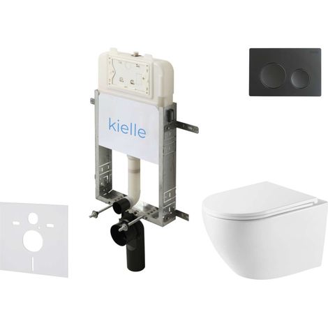 kielle Genesis New - Conjunto de instalación empotrada, inodoro Oudee, Vortex Rimless+, asiento softclose y pulsador Gemini New I, negro mate 30528SZ57