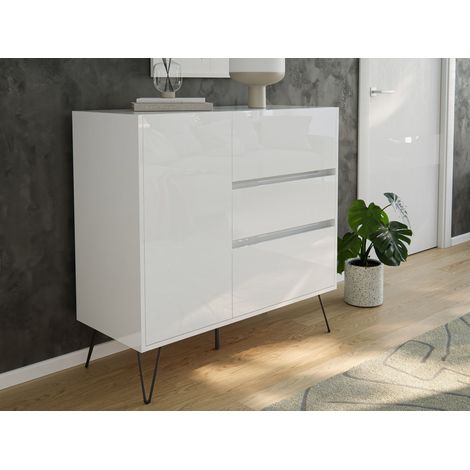 Design Sideboard Kommode Altan 100cm Greifraum 3 SoftClose 1 Tür Weiß hochglanz (1/5)