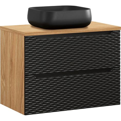 Waschtisch 80cm Elora mit 2 Schubladen, Schwarz und Holzoptik