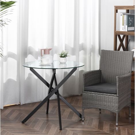 Mesa redonda de vidrio templado negro con estructura metálica 80 x 80 x 75 cm (1/5)