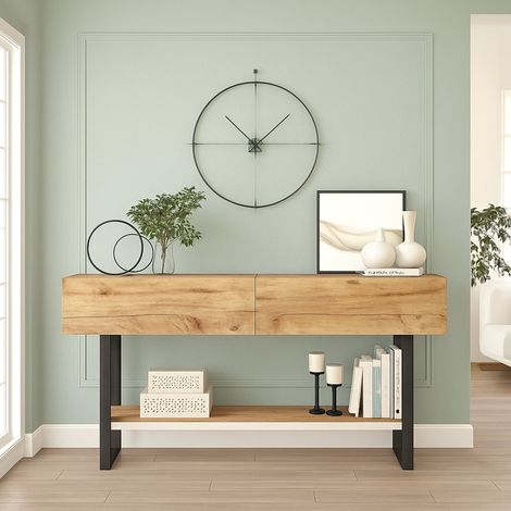 Credenza Allein, Madia Apertura a Ribalta, 2 Ante, 2 Vani, 139x43x76h cm Marrone Quercia (1/4)