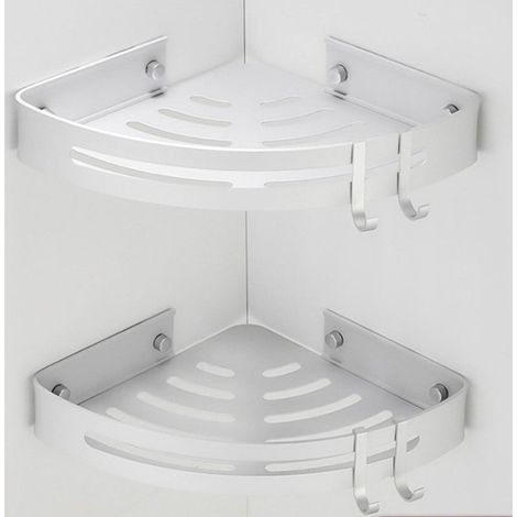2pcs étagère de douche sans Perçage Eckeregal Duschregal avec 2 Crochets en Aluminium Duschkorb inoxydable Etanche salle de Bain Cuisine Toilettes, Argent (1/5)