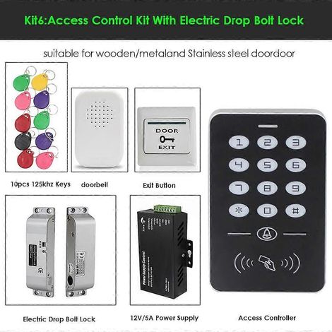 Kit de contrôle d'accès pour porte unique, lecteur de cartes, clavier, kit de contrôleur d'accès, 180 kg, serrure électronique, alimentation, kit de clés intelligentes (6 pièces) (1/5)