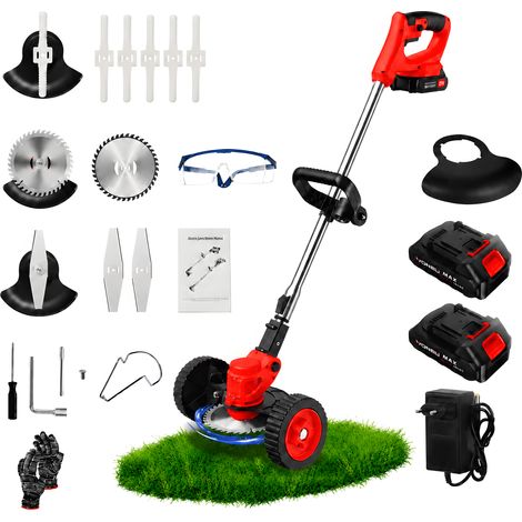 Brosse désherbeuse électrique 24V 3-en-1  Nettoyeur joint terrasse  2 batteries  Élimination mauvaises herbes  Rouge