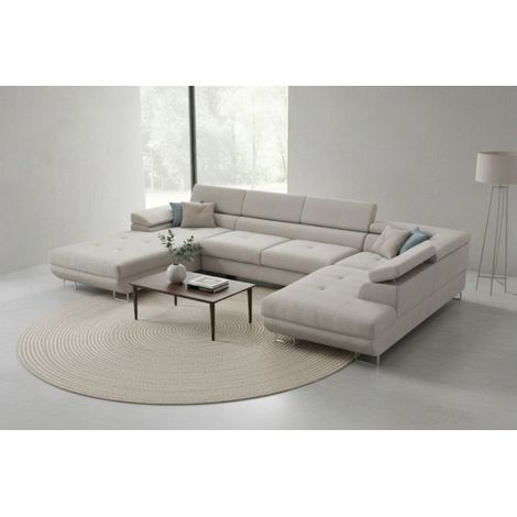 Wohnlandschaft Schlafsofa GIANLUCA in Stoff Gerra Silbergrau Ottomane 105 cm Links
