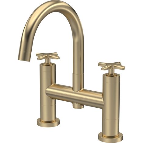 Balterley Levedale Bath Filler Tap with Dual Crosshead Handles, High Curved Spout & Waterfall Flow - Brushed Brass Finish