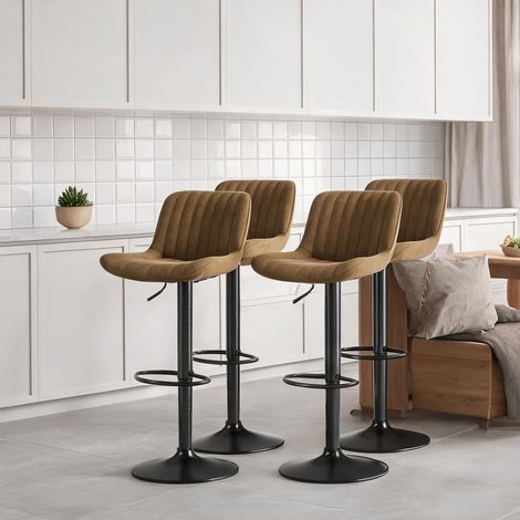 Tabourets de bar pivotants velours marron lot de 4 réglables (1/5)