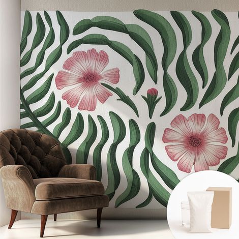 Papier peint intissé pour salon chambre à coucher peint imprimé pour mur - Colle incluse gratuite Fleurs et feuilles 250x250 cm (1/5)