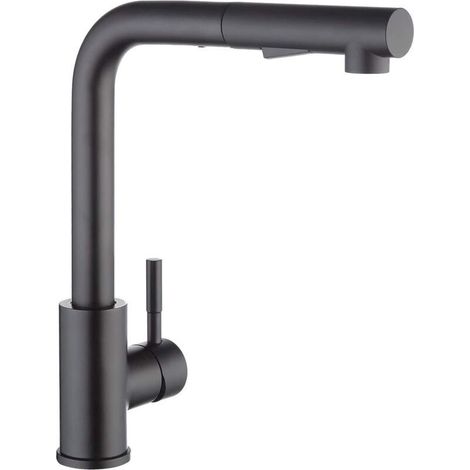 Robinet Cuisine Douchette Noir, avec Douchette Extractible, Robinetterie de Cuisine Brossé Inox 304, Mitigeur Evier 2 Jets Rotatif à 360°, X203B (1/5)