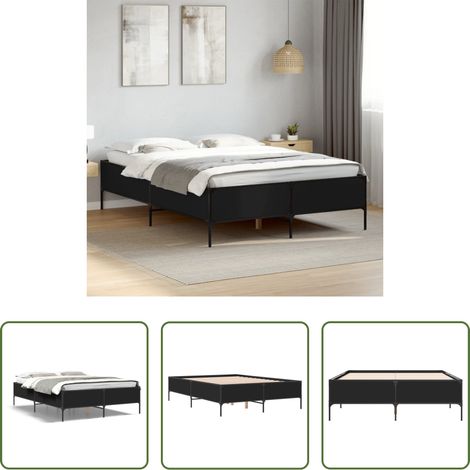 Holz Bett - Bettgestell Schwarz 140x200 cm Holzwerkstoff und Metall (1/5)