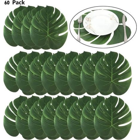 MTEVOTX Lot de 60 grandes feuilles de palmier tropicales artificielles pour les décorations de fête à thème jungle, 35 x 29 cm