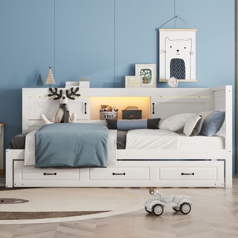 struttura letto 90x200 estraibile LED USB bianco OKMYHOME (1/5)