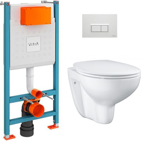 Vitra Pack WC Bâti-support V-Fix + WC Grohe Bau Ceramic sans bride + abattant softclose + Plaque, Blanc Brillant (V-FixBau-1) (1/5)