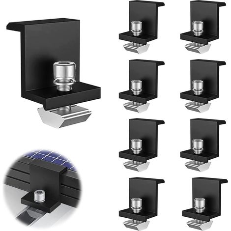 8 Pièces Fixation Panneau Solaire, 30mm Support Panneau Solaire en Z en Aluminium, Kit Fixation Panneau Solaire avec Ecrous et Boulon, Pour Les Supports de Toit et de Sol de Panneaux Solaires (Noir) (1/5)