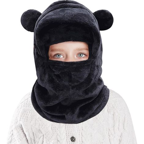 Kinder Sturmhaube mit Halswärmer, winddicht & warm, Fleece, 3-8 Jahre, Schwarz (1/5)