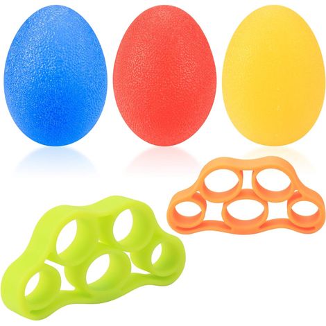 3-teiliges Stressball-Set, 2-teiliges Fingerwiderstandsband-Set, Gymnastikbälle, Handexpander zur Stärkung von Händen, Fingern und Handgelenken (1/5)
