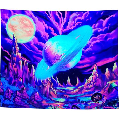 DECORACI脫N DE PARED UV PINTURA FLUORESCENTE TAPIZ REFLECTANTE 150cm XL Planeta