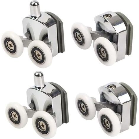 Roulettes de douche avec double porte coulissante, 4 pièces (2 supérieures + 2 inférieures) (23 mm - 2 en haut + 2 en bas) (1/4)