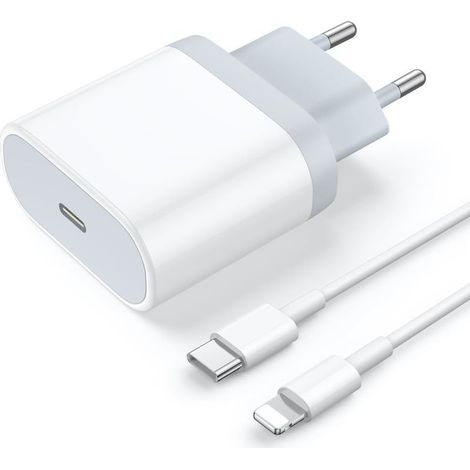 Chargeur rapide USB C 20 W et prise d'adaptateur d'alimentation pour câble Lightning 1M Charge rapide pour iPhone 14/14 Pro/14 Pro Max/13/12/11/XR/XS/X/iPad (1/5)