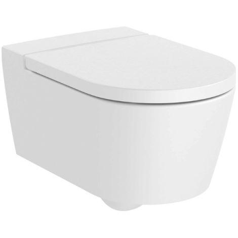 Cuvette WC suspendu sans bride ROCA Inspira blanc mat avec abattant frein de chute