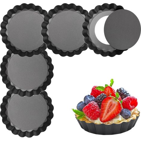 6 Stück Kuchen, Kuchen 10 cm Durchmesser, 2 cm hohe Quiche-Kuchen auf afneembarer Basis zum Backen von Quiche-Kuchen (1/5)