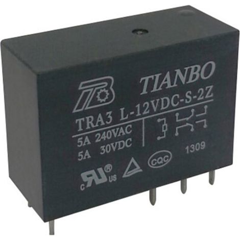 Tianbo Electronics TRA3 L-12VDC-S-2Z Relais pour circuits imprimés 12 V/DC 8 A 2 inverseurs (RT) 1 p