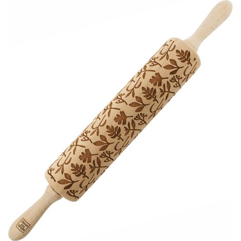 Mattarello in legno MoodForWood, inciso, 43 cm con manici, perfetto per la cottura al forno - Motivo erbe aromatiche (1/5)