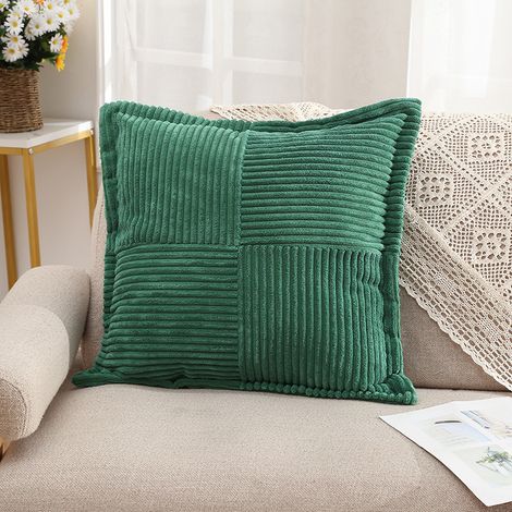 Housse Coussins avec Fermeture Eclair Invisible, Velours Côtelé Doux Coussin pour Décoration Salon Chambre Enfant, Lot de 2 Motif à Rayures Croisés, 45x45cm, Vert Foncé