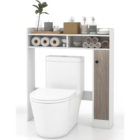 Costway – Meuble de salle de bain au-dessus des toilettes – 2 compartiments ouverts – 1 placard avec étagères réglables – Design anti-basculement – 88 x 18 x 100 cm (blanc)